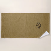 3レターモノグラムイニシャルベージュブラウンレザールック ビーチタオル (正面)