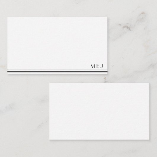 3レターモノグラム白黒ミニマストライプのリスト ノートカード (正面/裏面)