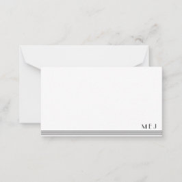 3レターモノグラム白黒ミニマストライプのリスト ノートカード