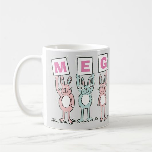 3レター名おもしろいウサギデザイン コーヒーマグカップ (左)
