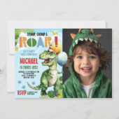 3レックス恐竜の誕生日パーティーの写真 招待状 (正面)