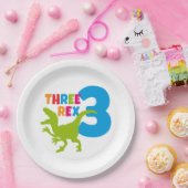 3レックス恐竜テーマ第3誕生日写真 ペーパープレート (パーティー)
