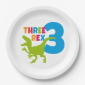 3レックス恐竜テーマ第3誕生日写真 ペーパープレート (正面)