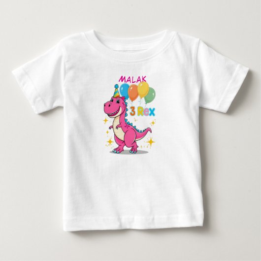 3レックス恐竜誕生祝いピンク ベビーTシャツ (正面)