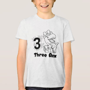3レックス恐竜3rdバースデーボーイガール トライブレンドTシャツ
