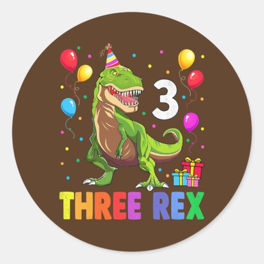 3レックス誕生日3歳の恐竜3rd Trex ラウンドシール (正面)