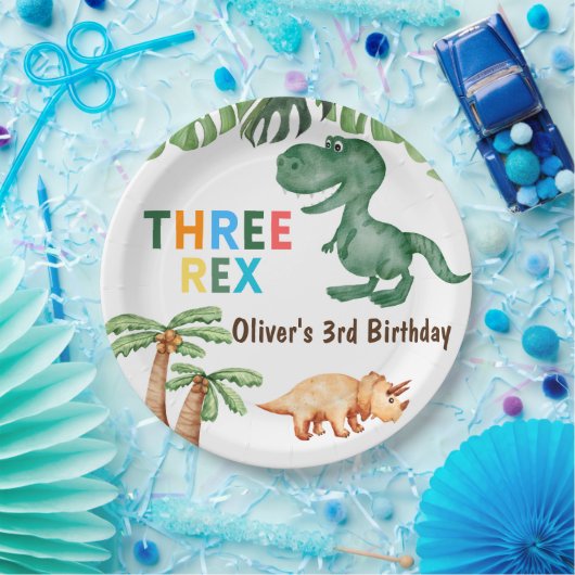 3レックス3歳の誕生日パーティー ペーパープレート (パーティー)