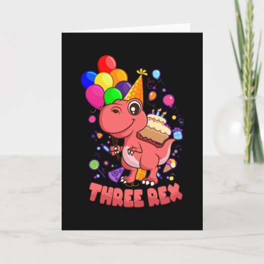 3レックス3歳3歳の誕生日ガールディノ カード (正面)