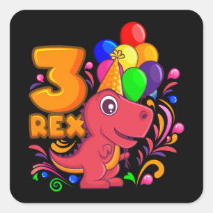 3レックス3歳3歳の誕生日ガールディノ スクエアシール