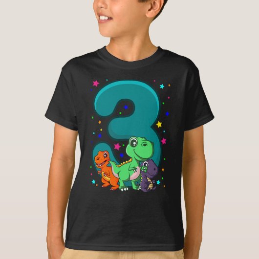 3レックス3歳3歳の誕生日キッズディノ Tシャツ (正面)