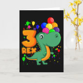 3レックス3歳3歳の誕生日ボーイディーノ カード (黄色い花)