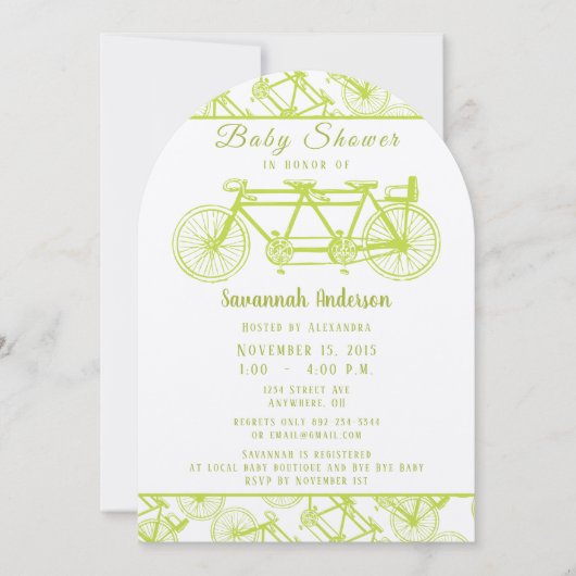 3レトロ用に構築された自転車ライム自転車ベビーシャワー 招待状 (正面)