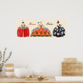 3ロココレディース，美しい,ファッション衣装デザイン ポスター (キッチン)