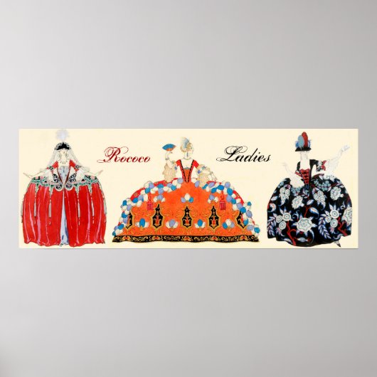 3ロココレディース，美しい,ファッション衣装デザイン ポスター (正面)