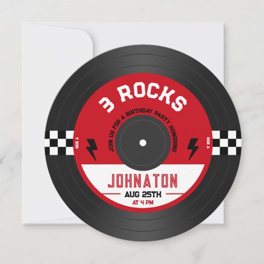 3ロックビニール記録岩nロール3日の誕生日 招待状 (正面)