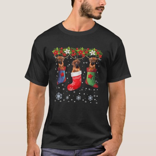 3ロデシアンのリッジバックドッグ靴下クリスマスサ Tシャツ (正面)