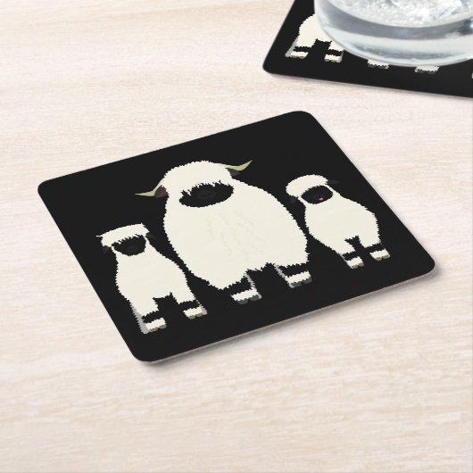 3ヴァレブラックノーズ連続ヒツジ スクエアペーパーコースター (アングル)