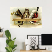 3ヴィンテージ愛らしいミュージカル猫プリント ポスター (ホームオフィス)