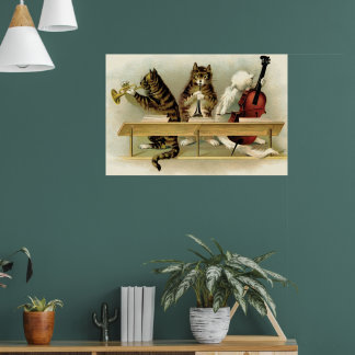 3ヴィンテージ愛らしいミュージカル猫プリント ポスター