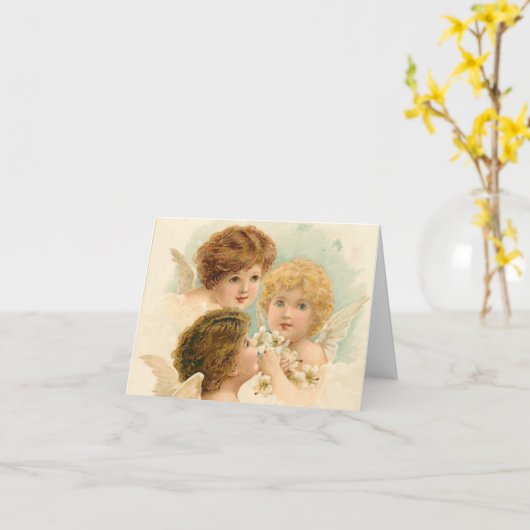 3ヴィンテージ考え天使のグリーティングカード カード (黄色い花)