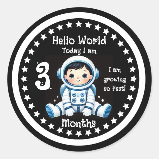 3ヶ月の赤ちゃんの節目 宇宙飛行士 ラウンドシール (正面)