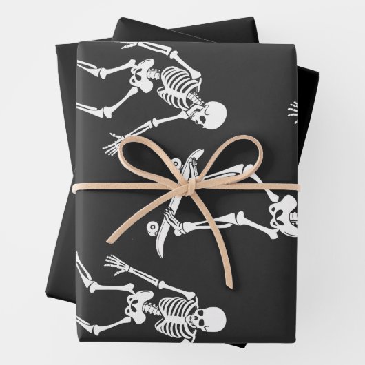 3不気味スケートで滑るスケルトンハロウィーンスケートボード ラッピングペーパーシート (インサイチュ)