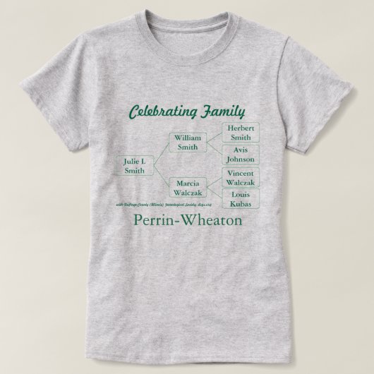 3世代とグループ名の家族お祝いTシャツ Tシャツ (デザイン正面)