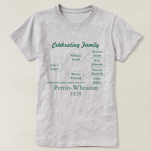 3世代とグループ名の家族お祝いTシャツ Tシャツ (デザイン正面)