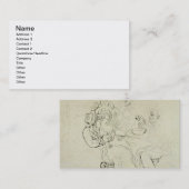 3人および女性の飲むこと(ペン及びインクおよびw/c 名刺 (正面/裏面)