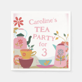 3人お洒落女の子のお茶誕生日 スタンダードカクテルナプキン