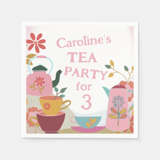 3人お洒落女の子のお茶誕生日 スタンダードカクテルナプキン (正面)