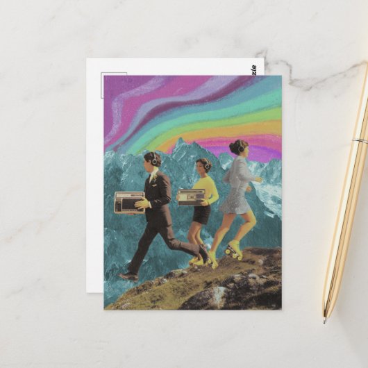 3人が山のシュールレアル無線スケート場 ポストカード (正面/裏面インサイチュ)