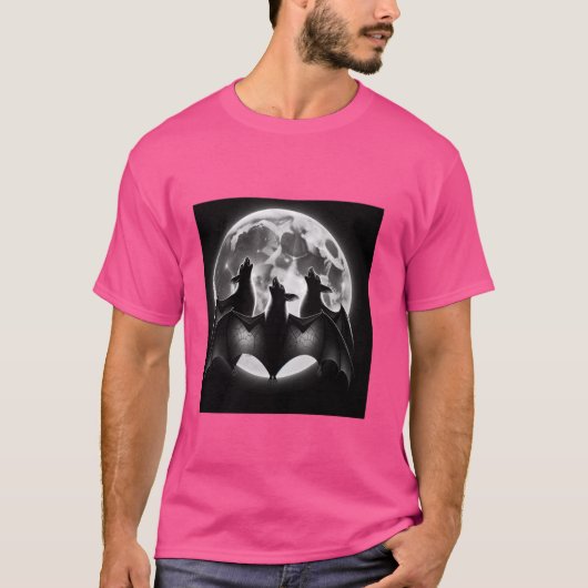 3人こうもりが月のシャツでおもしろい泣くTハム Tシャツ (正面)