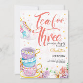 3人でお茶を、3歳の誕生日 招待状 (正面)
