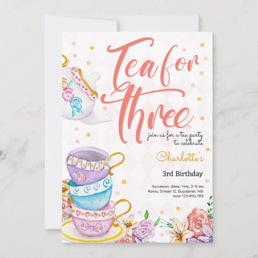 3人でお茶を、3歳の誕生日 招待状 (正面)