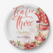 3人でお茶、お茶の花の3歳の誕生日 ペーパープレート (正面)