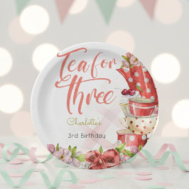 3人でお茶、お茶の花の3歳の誕生日 ペーパープレート