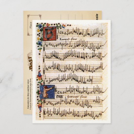 3人と4人の声のためのカンゾニエール ポストカード (正面/裏面)