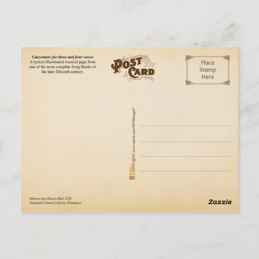 3人と4人の声のためのカンゾニエール ポストカード (裏面)