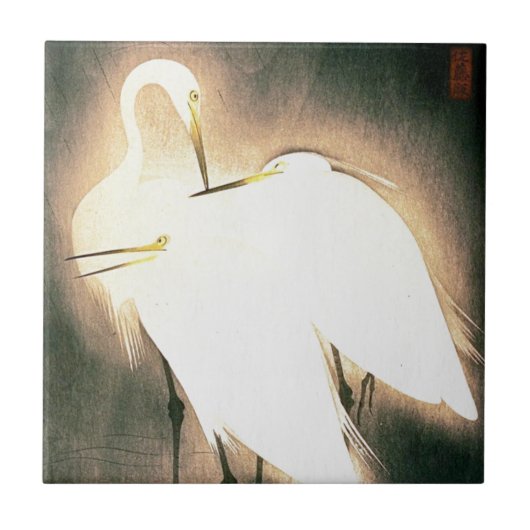 3人のこうのとりの日本人のWoodblockの芸術Ukiyo-E タイル (正面)