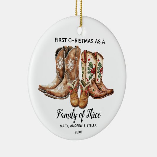 3人のカウボーイ・キープサケの家族としてクリスマス1回目 セラミックオーナメント (右)