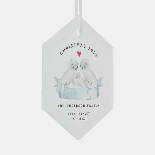 3人のクリスマスシール一家 ガラスオーナメント (正面右)