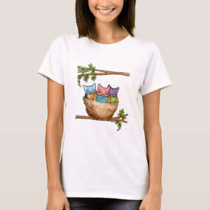 3人のコキンメフクロウの女性のTシャツ Tシャツ