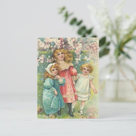 3人のスウィートなヴィクトリアン・ガールズ ヴィンテージ・ポストカード ポストカード (スタンド正面)