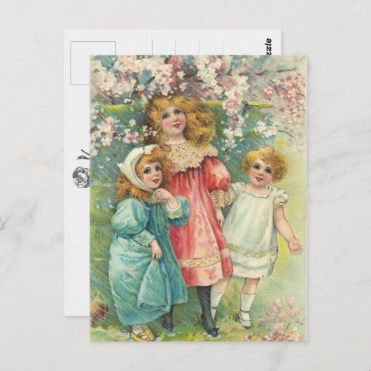 3人のスウィートなヴィクトリアン・ガールズ ヴィンテージ・ポストカード ポストカード (正面/裏面)