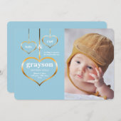 3人のハート写真誕生のお知らせ 案内状 (正面/裏面)