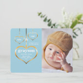 3人のハート写真誕生のお知らせ 案内状 (スタンド正面)