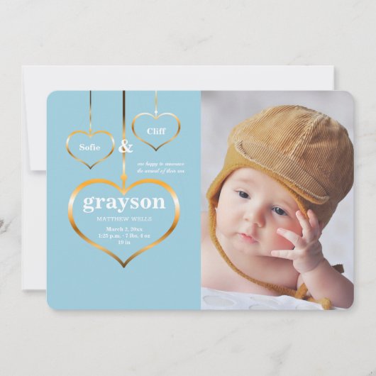 3人のハート写真誕生のお知らせ 案内状 (正面)