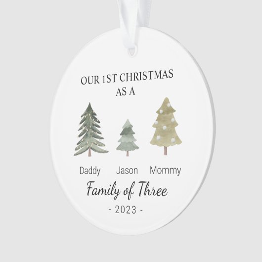 3人のバビーパーソナライズされたズ初めてのクリスマス オーナメント (正面)