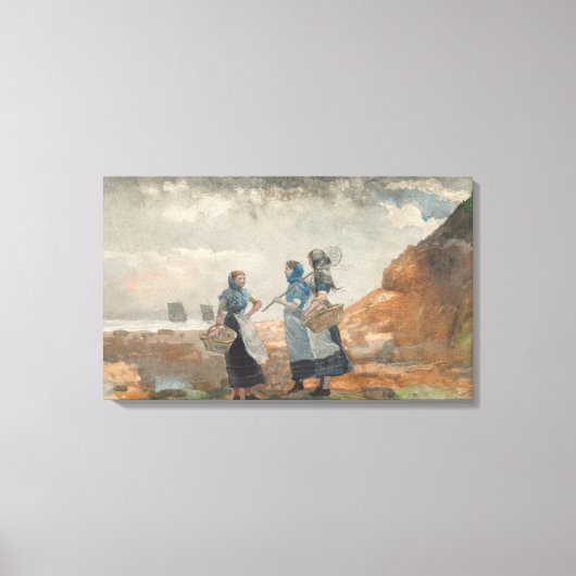 3人のフィッシャーガール（ノーサンバーランド・タイネマス） キャンバスプリント (正面)